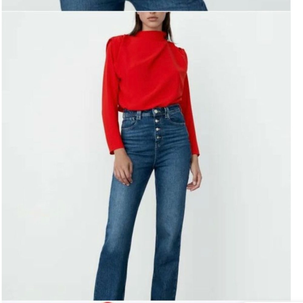 Zara | BNWT Drape Front Long Sleeve Red Blouse - Size XL